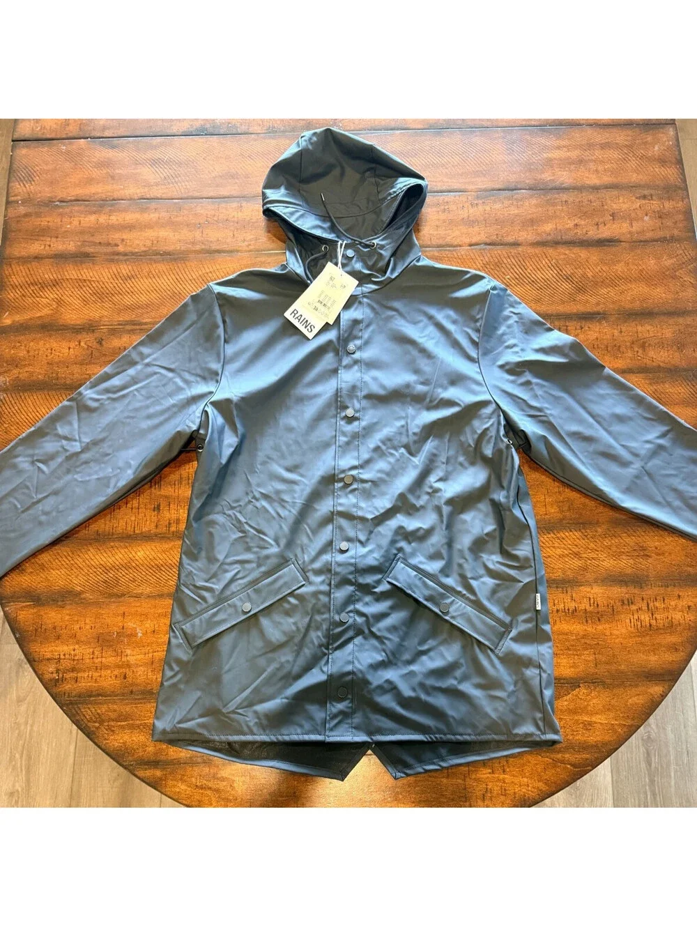 RAINS Jacket W3 Black Waterproof Hooded Rain Jacket Unisex Large NWT